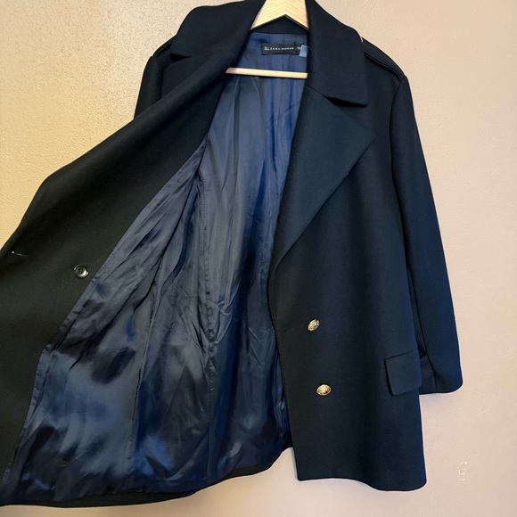 Zara Women's Navy Wool Double-Breasted Peacoat with Gold Buttons Size Large - Picture 8 of 14